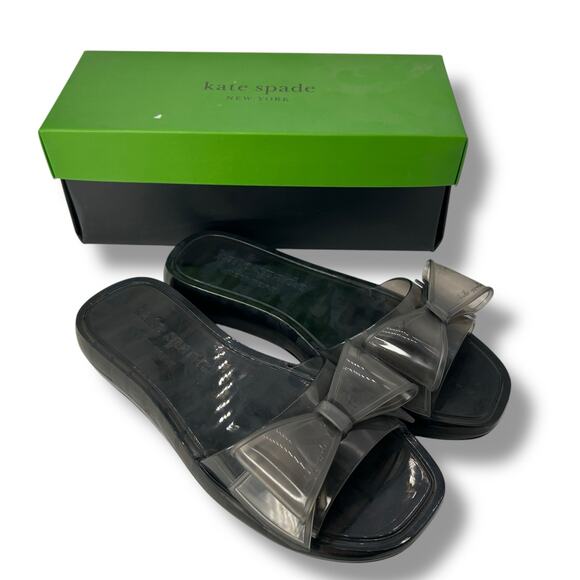 NEW Kate Spade Jelly Slides Size 9 Dark Coquette Black Bow Slip on Sandals Beach - Picture 1 of 12